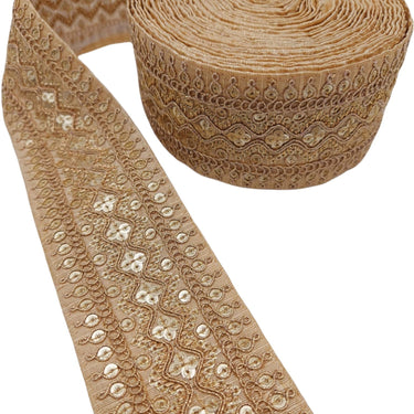 Art Silk Trim Gold Embroidered Sequins Trim, Decorative Trim, Indian Sari Border